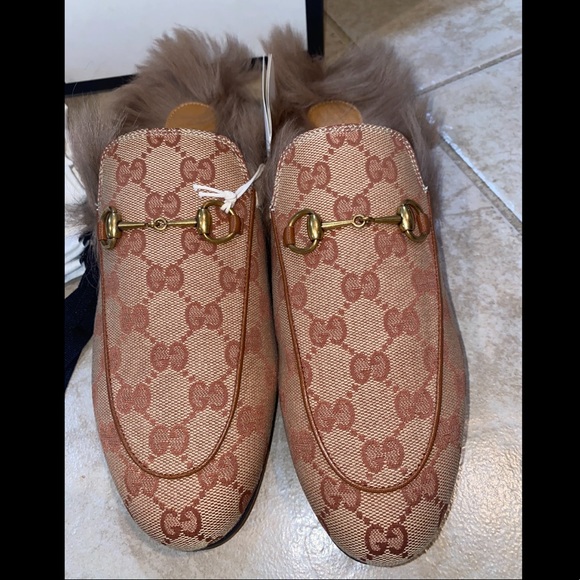 Authentic Gucci Monogram Princetown Fur Loafers Size 9.5 - Picture 5 of 15